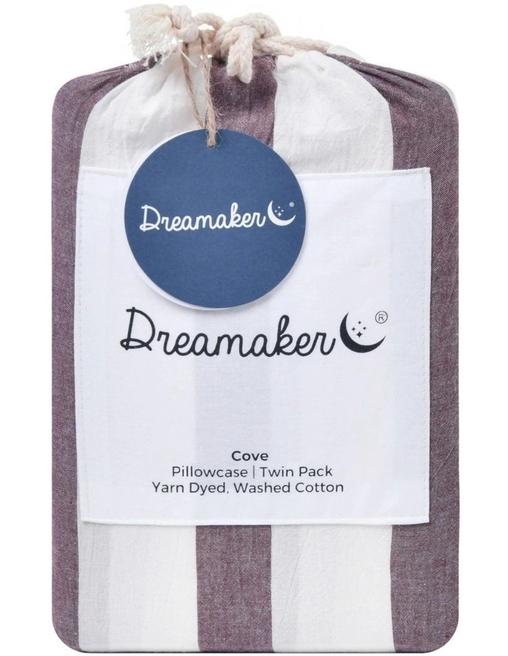 Cove Wide Striped Washed Cotton Standard Pillowcases in Plum image 5