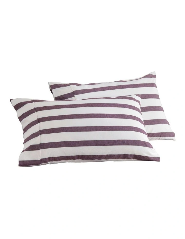 Cove Wide Striped Washed Cotton Standard Pillowcases in Plum image 6