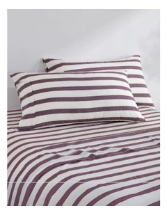 Cove Wide Striped Washed Cotton King Pillowcases x2 in Plum