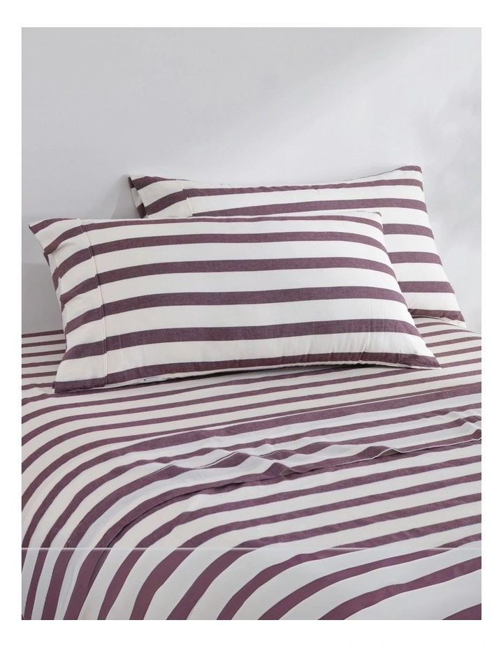 Cove Wide Striped Washed Cotton King Pillowcases x2 in Plum image 1