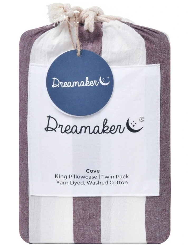 Cove Wide Striped Washed Cotton King Pillowcases x2 in Plum image 5