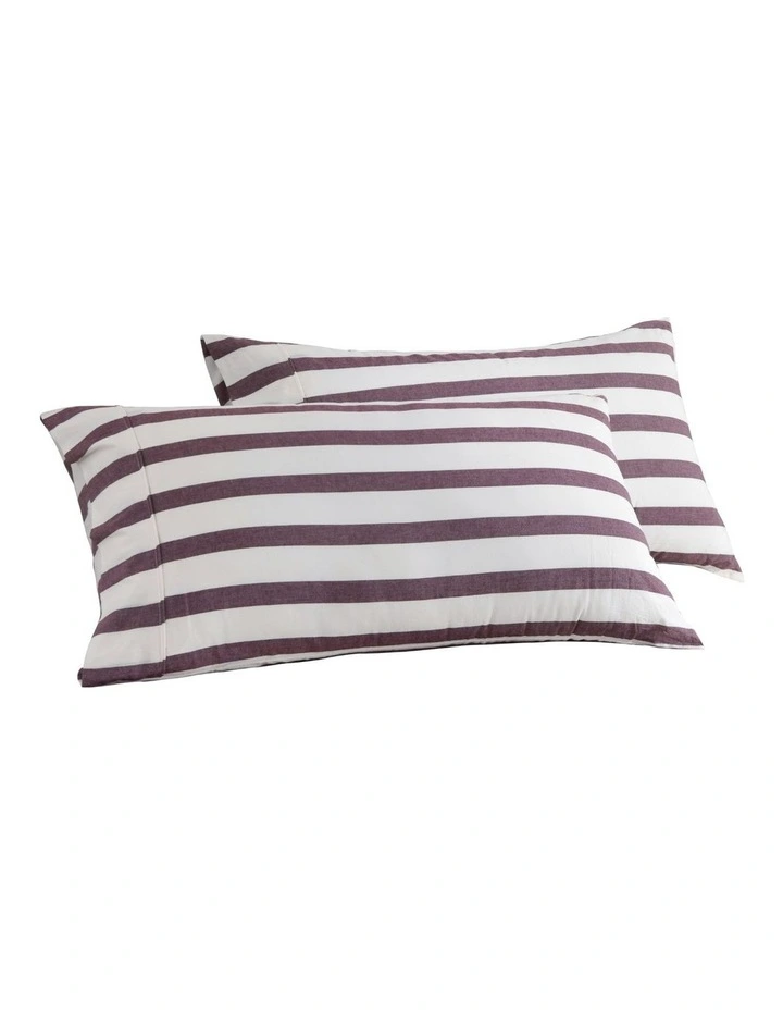 Cove Wide Striped Washed Cotton King Pillowcases x2 in Plum image 6