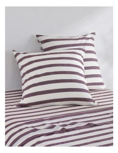 Cove Wide Striped Washed Cotton European Pillowcases x2 in Plum