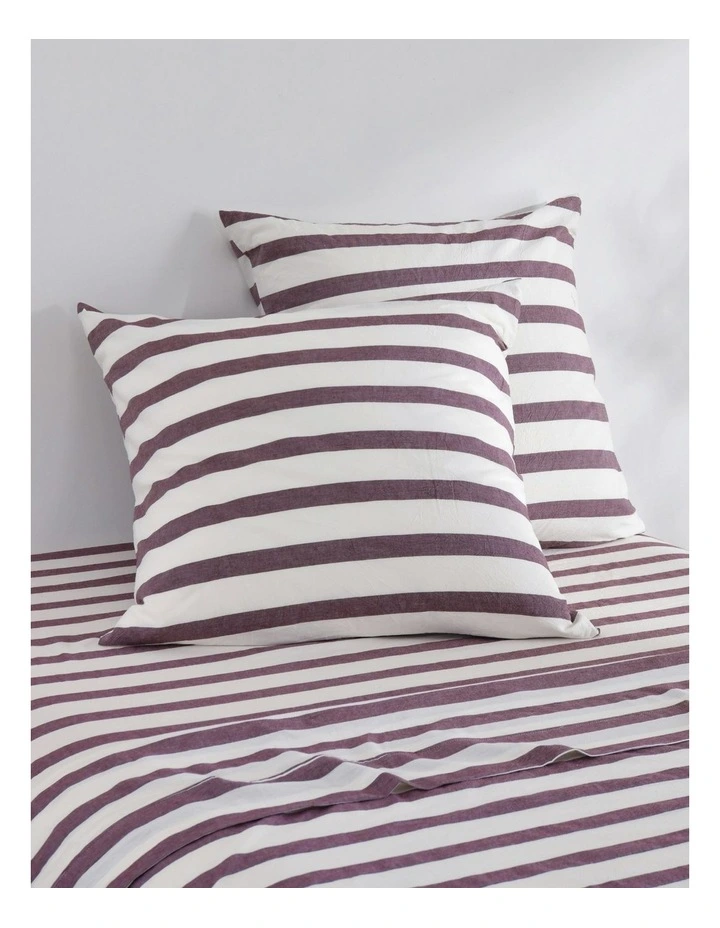 Cove Wide Striped Washed Cotton European Pillowcases x2 in Plum image 1