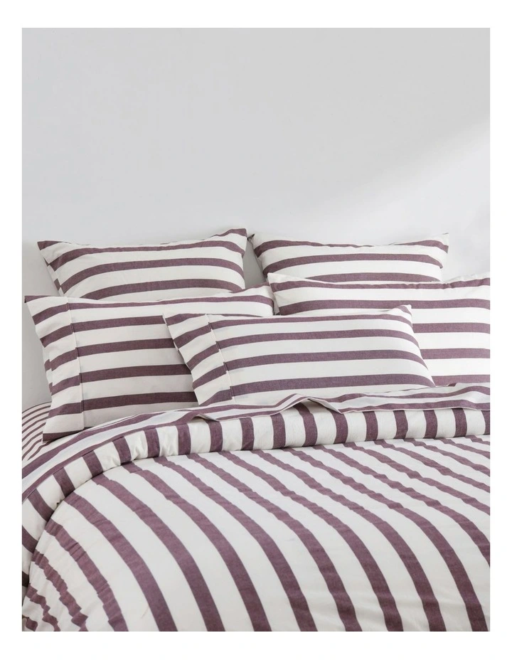Cove Wide Striped Washed Cotton European Pillowcases x2 in Plum image 4