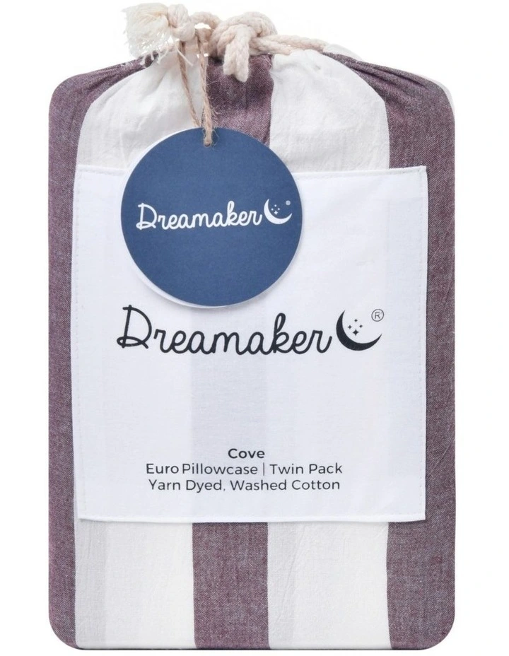 Cove Wide Striped Washed Cotton European Pillowcases x2 in Plum image 5