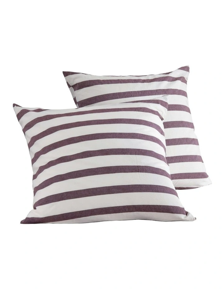 Cove Wide Striped Washed Cotton European Pillowcases x2 in Plum image 6
