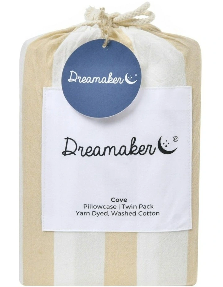 Cove Wide Striped Washed Cotton Standard Pillowcases x2 in Sand image 5