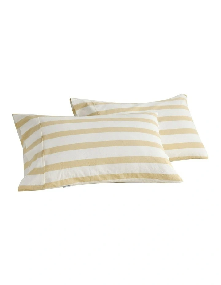 Cove Wide Striped Washed Cotton Standard Pillowcases x2 in Sand image 6