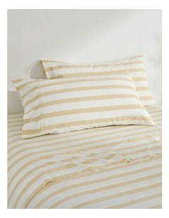 Cove Wide Striped Washed Cotton King Pillowcases x2 in Sand
