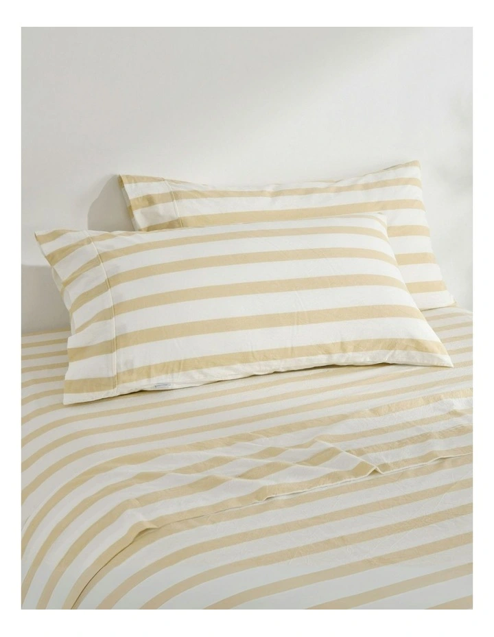 Cove Wide Striped Washed Cotton King Pillowcases x2 in Sand image 1