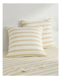 Cove Wide Striped Washed Cotton European Pillowcases x2 in Sand