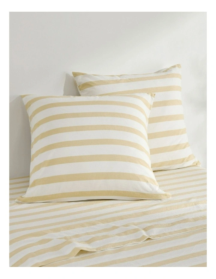 Cove Wide Striped Washed Cotton European Pillowcases x2 in Sand image 1