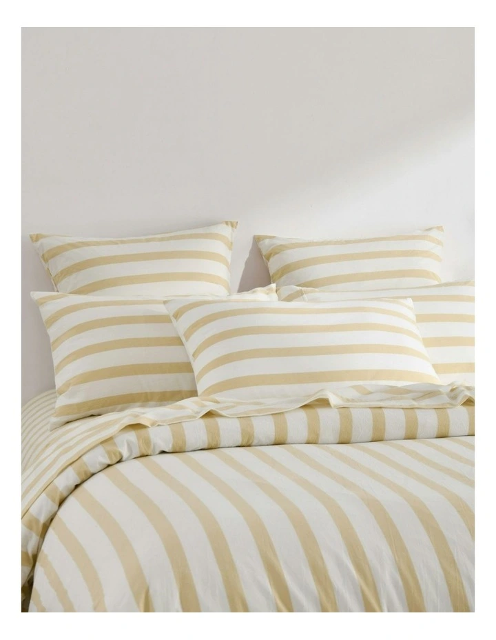 Cove Wide Striped Washed Cotton European Pillowcases x2 in Sand image 4