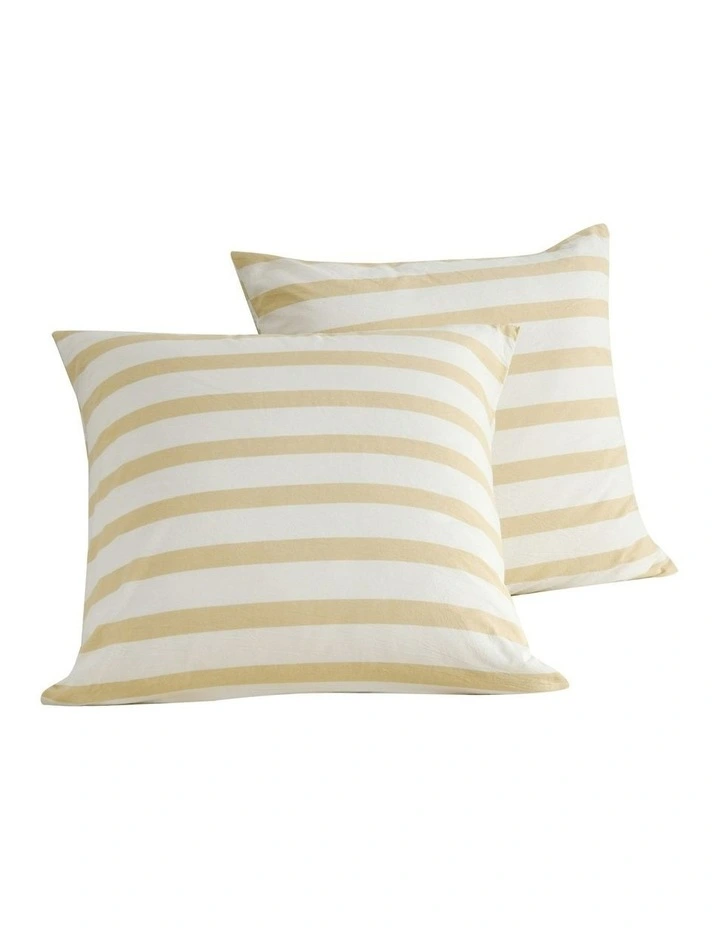 Cove Wide Striped Washed Cotton European Pillowcases x2 in Sand image 6