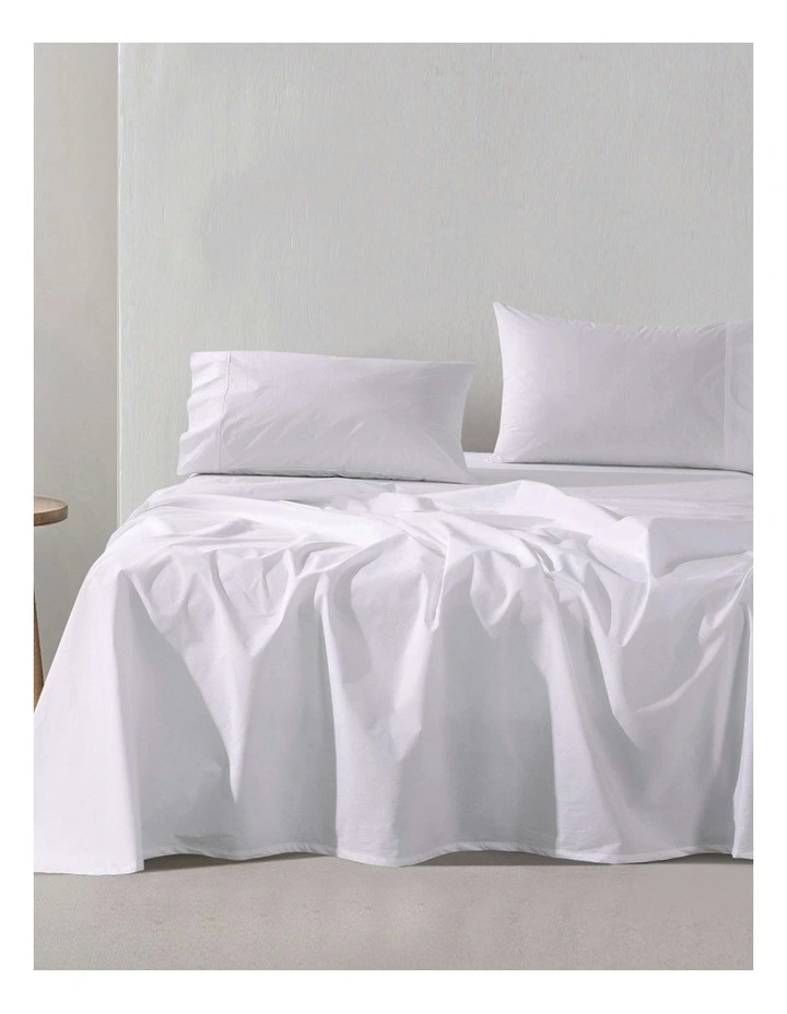 Cotton Percale Sheet Set 300TC in White image 1