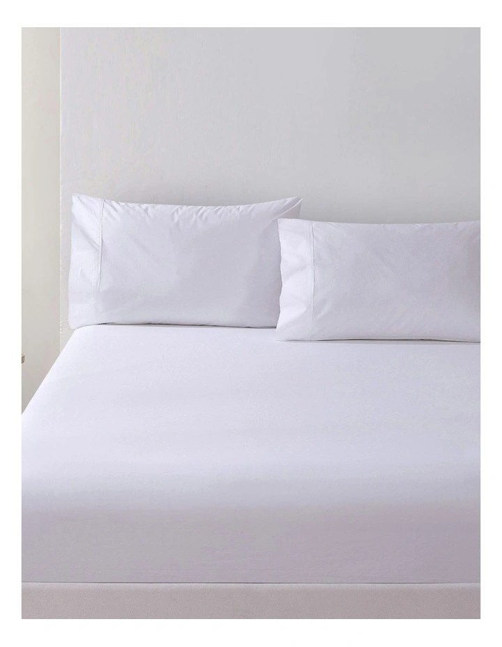 Cotton Percale Combo Fitted Sheet Set 300TC in White image 1