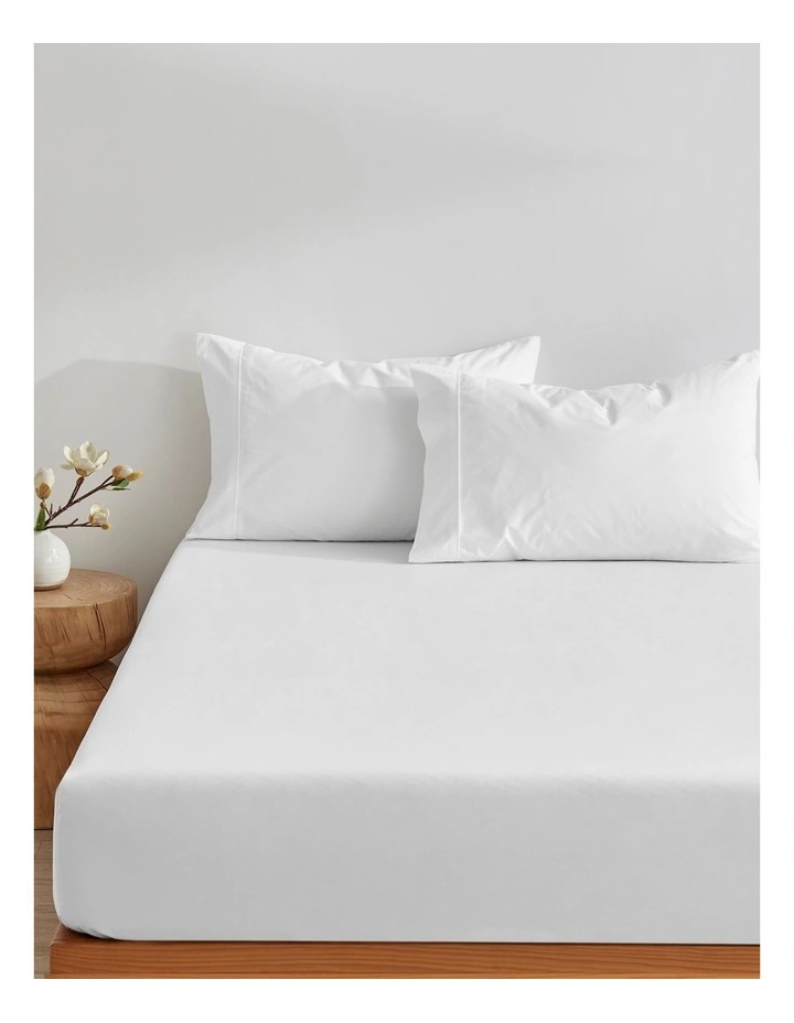 300TC Cotton Percale Combo Fitted Sheet Set in White image 2