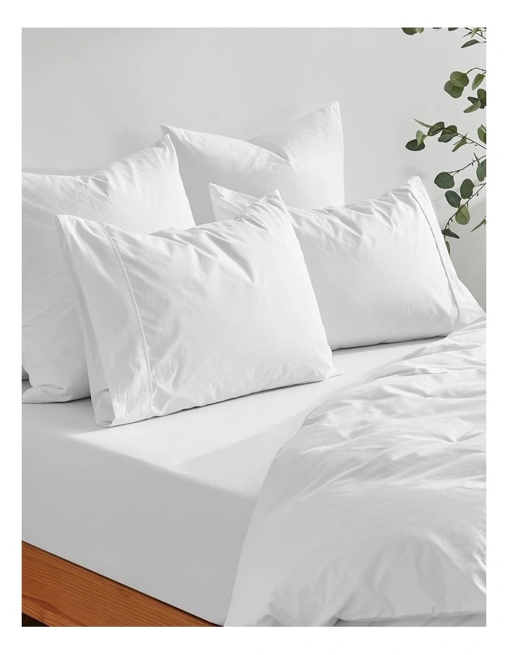 300TC Cotton Percale Combo Fitted Sheet Set in White image 6