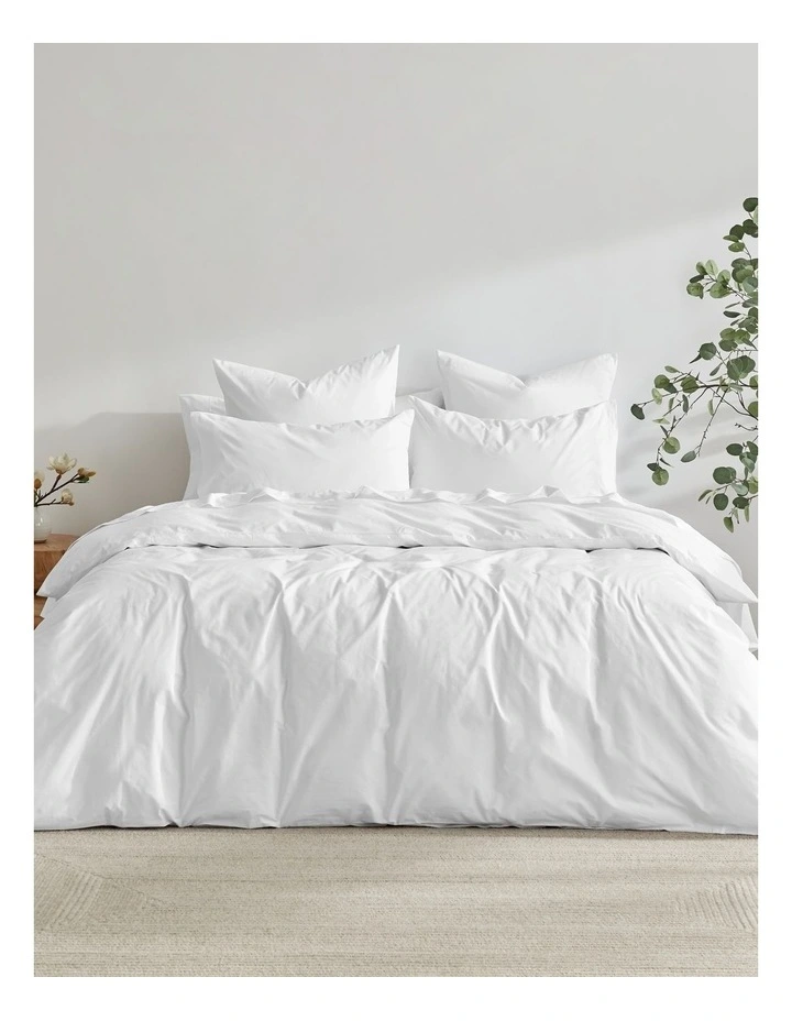 300TC Cotton Percale Quilt Cover Set in White image 6
