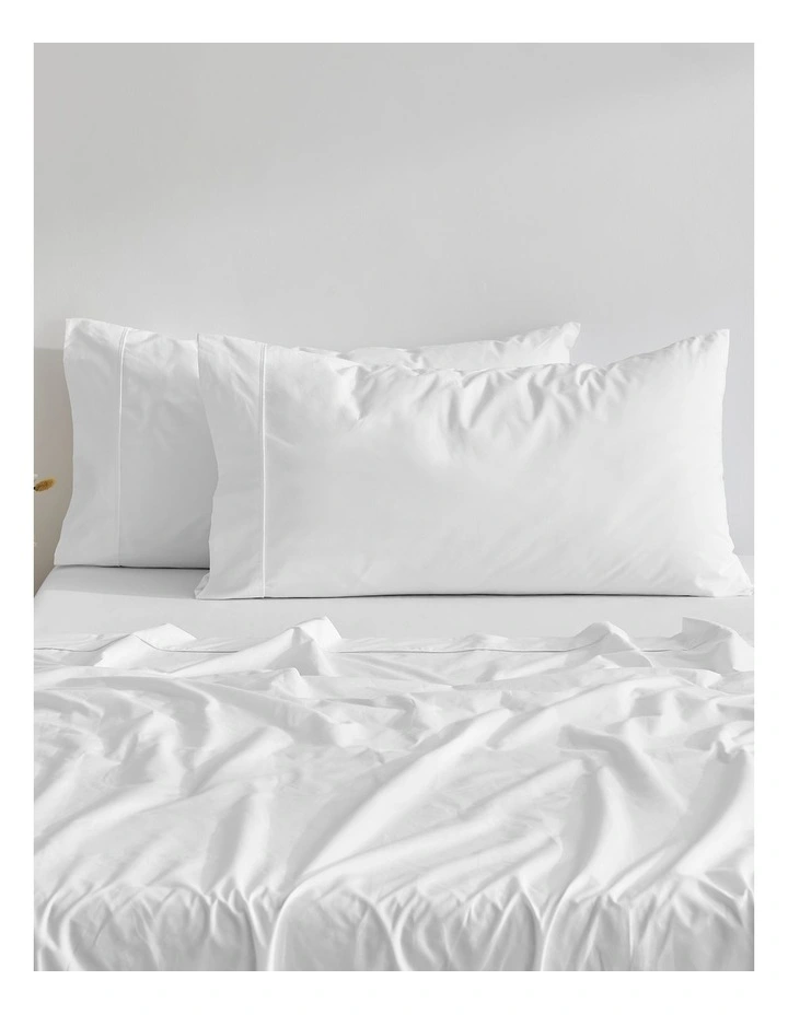 300TC Cotton Percale King Pillowcase  Twin Pack in White image 2