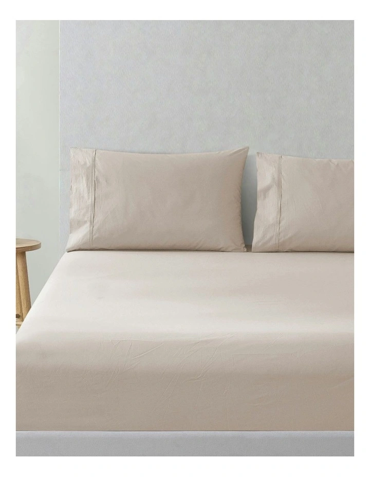 300 Thread Count Cotton Percale Combo Fitted Sheet Set in Oat image 1