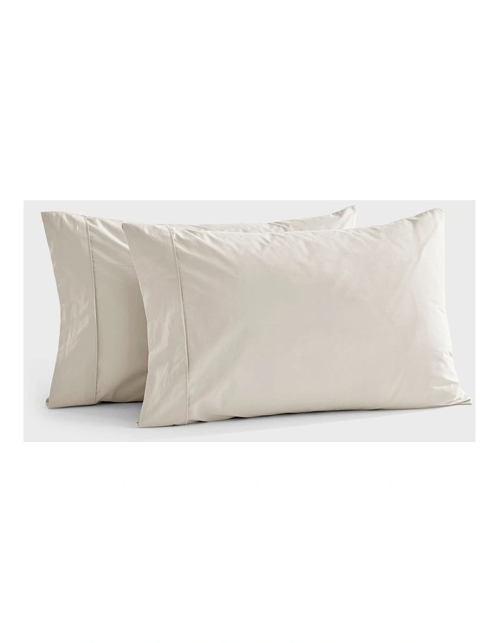 300TC Cotton Percale Standard Pillowcase  Twin Pack in Oat image 1