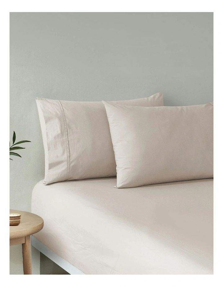 300 Thread Count Cotton Percale Standard Pillowcase Pack Of 2 in Oat image 7