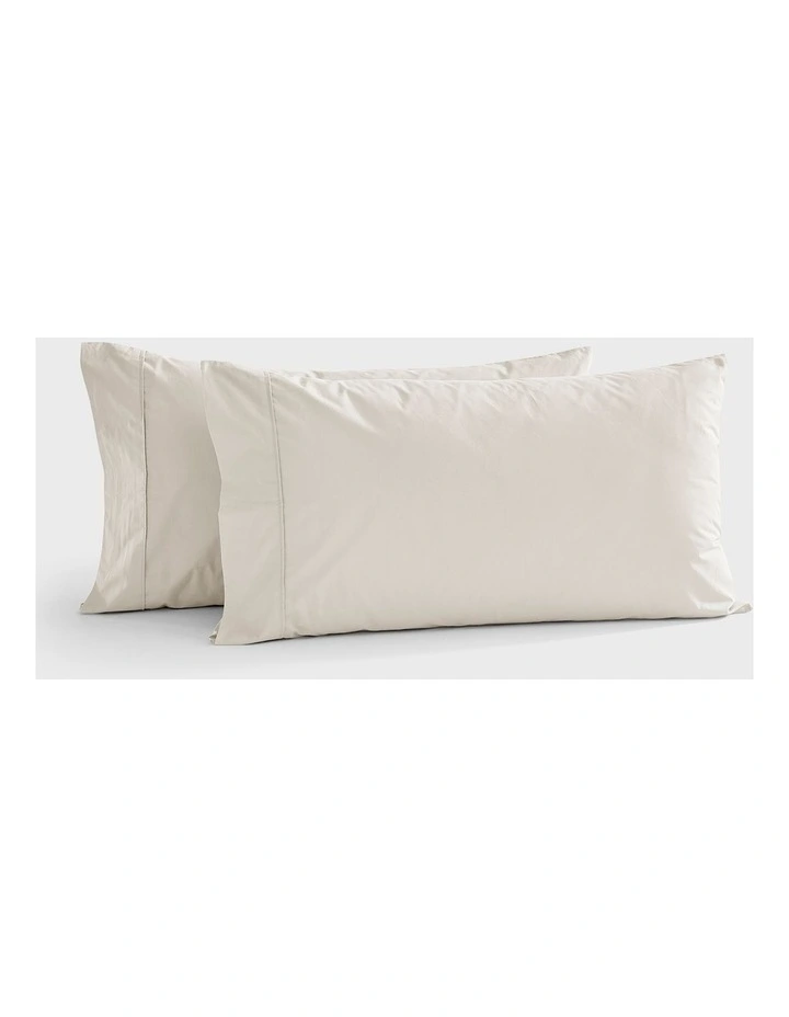 300TC Cotton Percale King Pillowcase  Twin Pack in Oat image 1