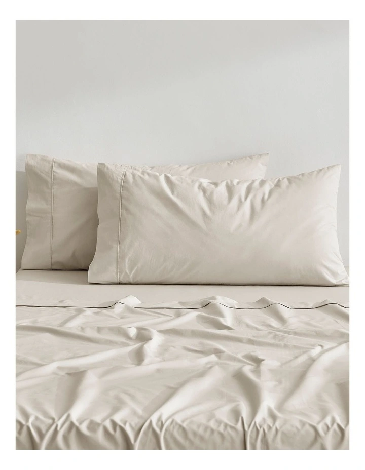 300TC Cotton Percale King Pillowcase  Twin Pack in Oat image 2