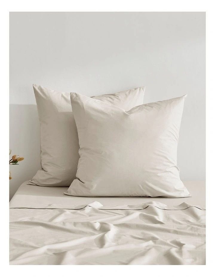300TC Cotton Percale Euro Pillowcase  Twin Pack in Oat image 2