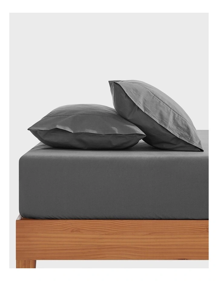 300TC Cotton Percale Combo Fitted Sheet Set in Charcoal image 1