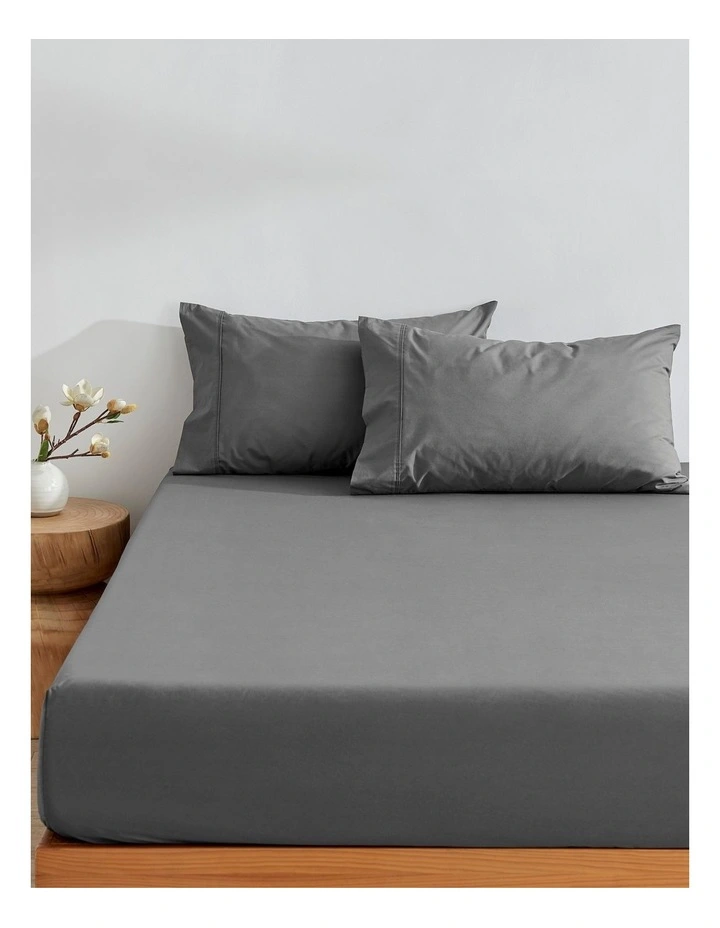 300TC Cotton Percale Combo Fitted Sheet Set in Charcoal image 2