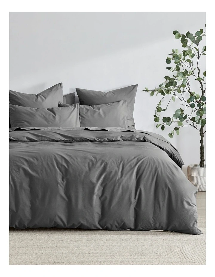 300TC Cotton Percale Quilt Cover Set in Charcoal image 1