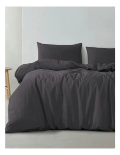 300 Thread Count Cotton Percale Quilt Cover Set in Charcoal