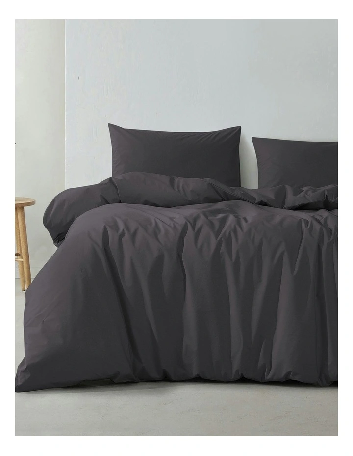 300 Thread Count Cotton Percale Quilt Cover Set in Charcoal image 1