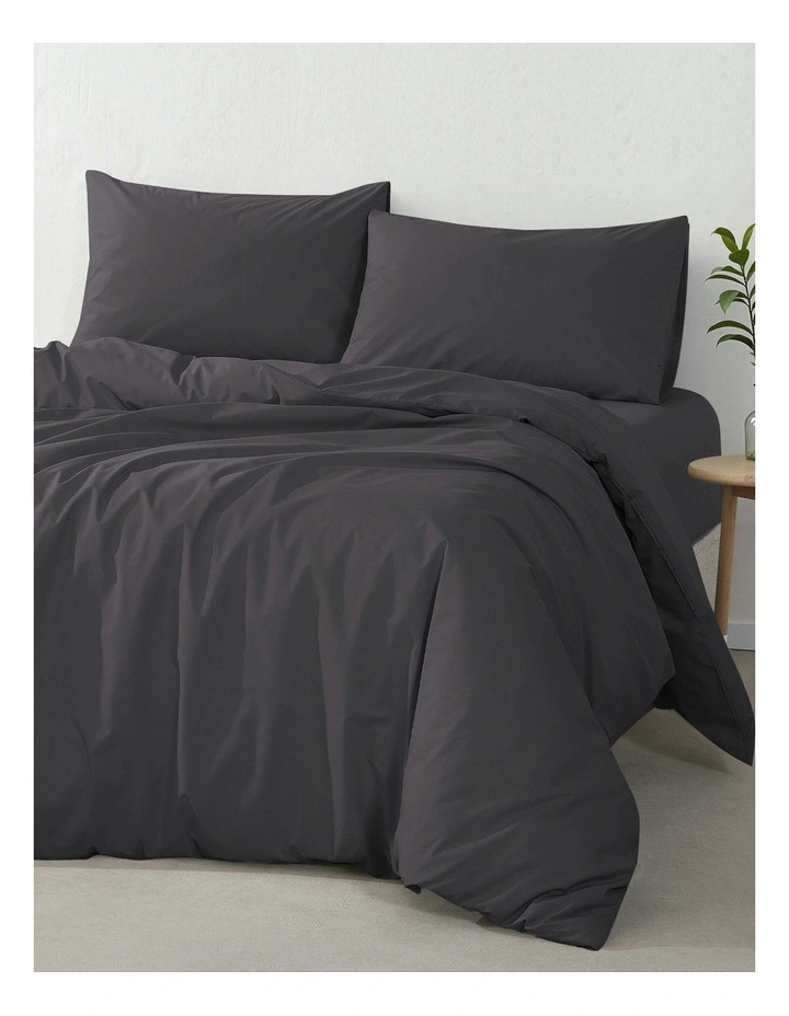 300 Thread Count Cotton Percale Quilt Cover Set in Charcoal image 2