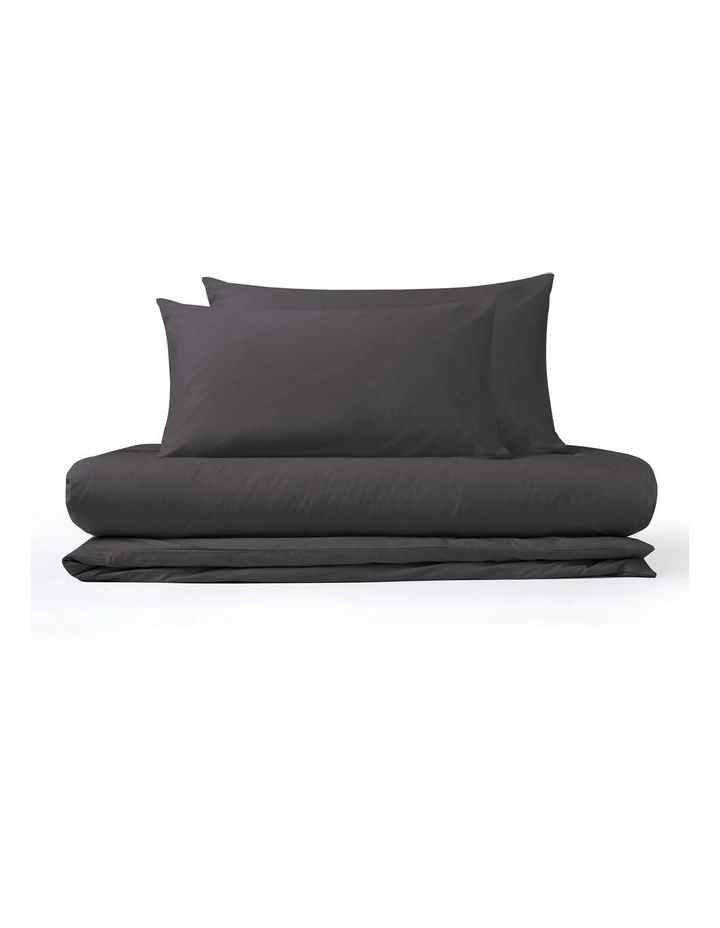 300 Thread Count Cotton Percale Quilt Cover Set in Charcoal image 3