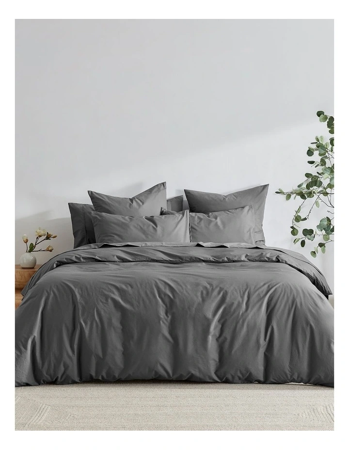 300TC Cotton Percale Quilt Cover Set in Charcoal image 6