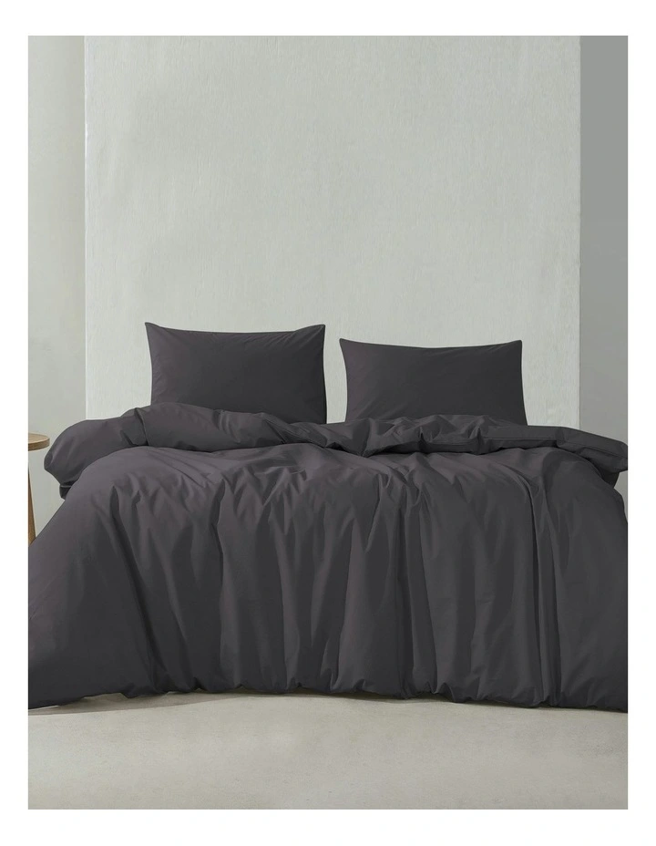 300 Thread Count Cotton Percale Quilt Cover Set in Charcoal image 7