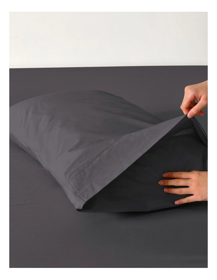300 Thread Count Cotton Percale King Pillowcase Pack Of 2 in Charcoal image 2