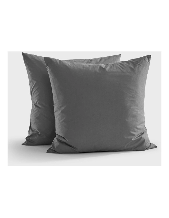 300TC Cotton Percale Euro Pillowcase  Twin Pack in Charcoal image 1
