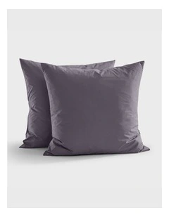 300TC Cotton Percale Euro Pillowcase Twin Pack in Charcoal