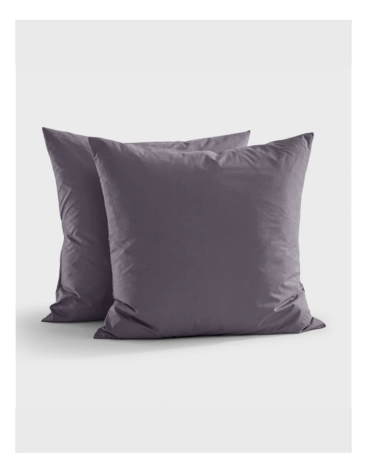 300TC Cotton Percale Euro Pillowcase  Twin Pack in Charcoal image 1