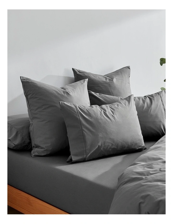 300TC Cotton Percale Euro Pillowcase  Twin Pack in Charcoal image 4