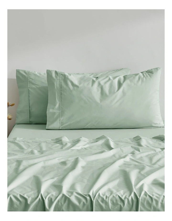 300TC Cotton Percale King Pillowcase  Twin Pack in Sage image 2