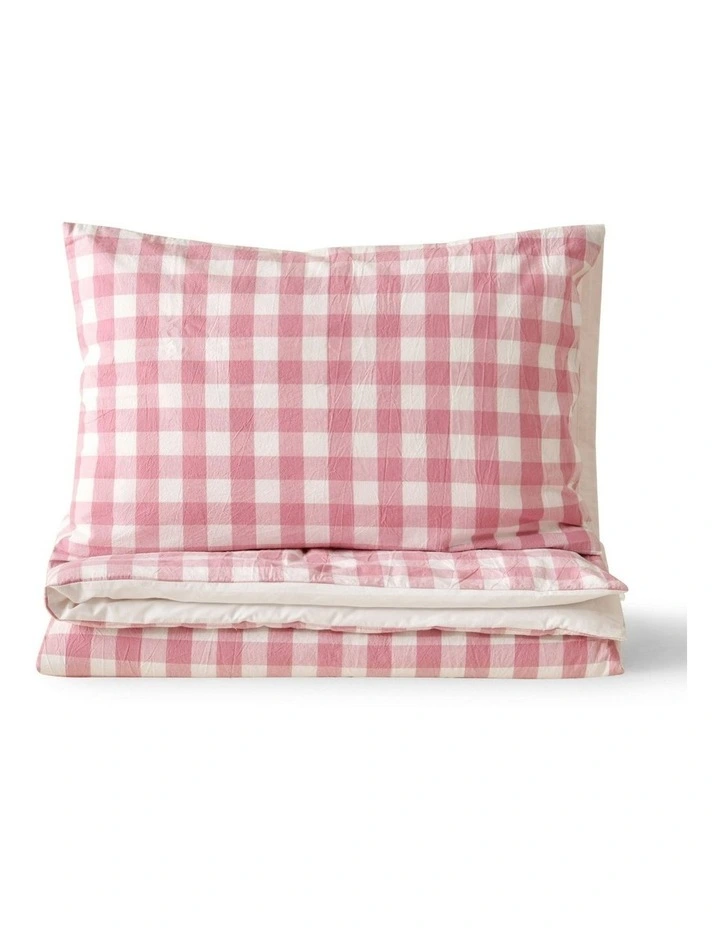 Washed Cotton Yarn Dyed Gingham Cot Quilt Cover Set in Pink Pearl image 2