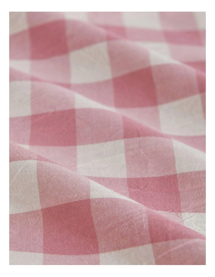 Washed Cotton Yarn Dyed Gingham Cot Quilt Cover Set in Pink Pearl image 4