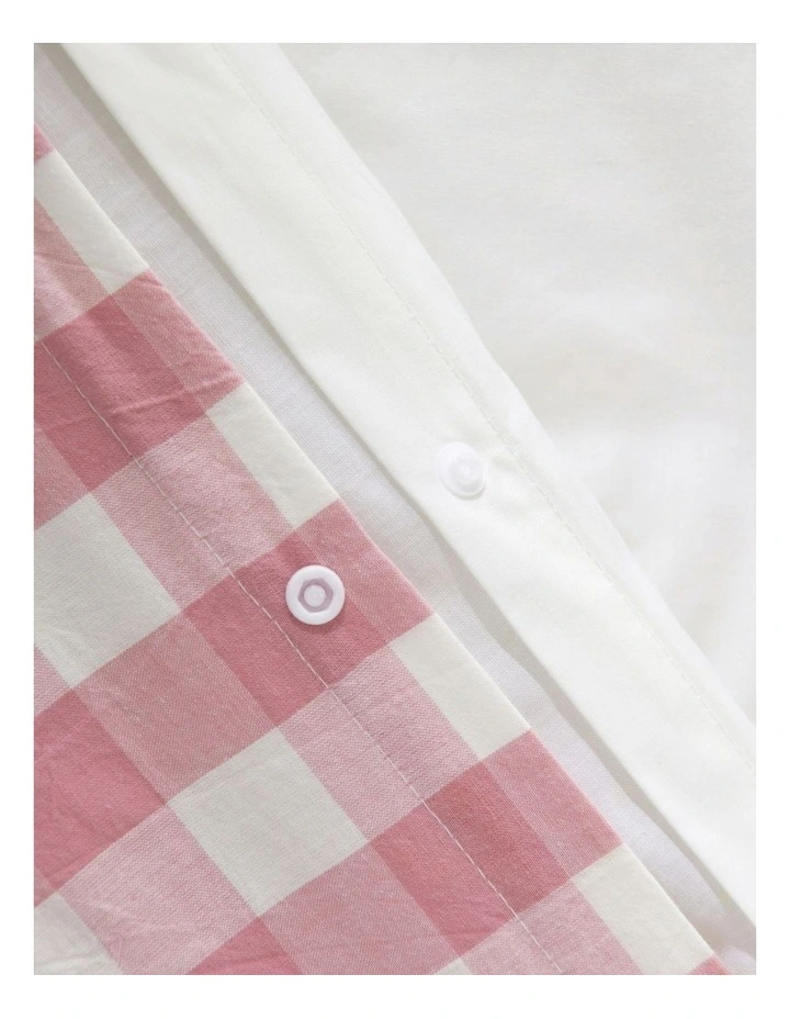Washed Cotton Yarn Dyed Gingham Cot Quilt Cover Set in Pink Pearl image 5