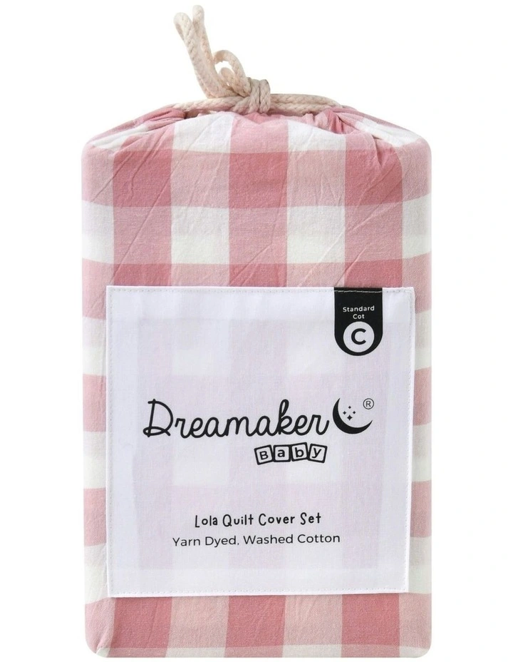 Washed Cotton Yarn Dyed Gingham Cot Quilt Cover Set in Pink Pearl image 7